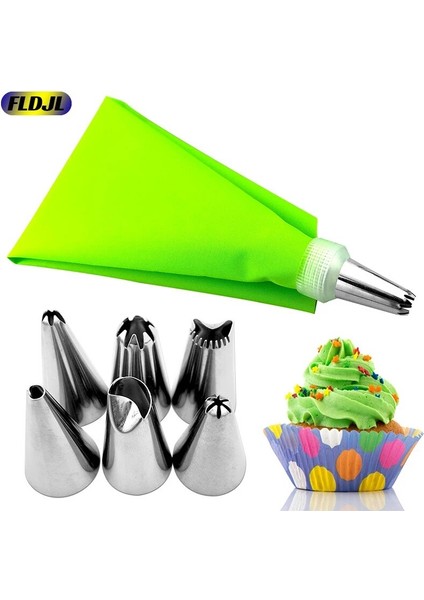 Yeşil Stil 8pcsbag Silikon Buzlanma G Krem Pasta Torbası Paslanmaz Çelik Kek Memesi ile Dıy Kek Dekorasyon Ipuçları Fondan Pasta Araçları (Yurt Dışından) modelleri