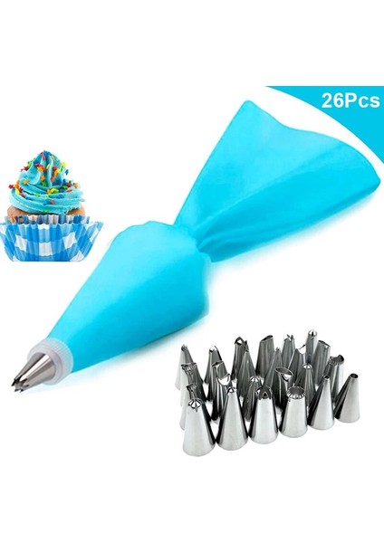 Mavi - 26 Adet Set Stili Et Silikon Pasta Torbası Dıy Bakeware Seti Kek Buzlanma G Nozullar Yeniden Kullanılabilir Kek Dekorasyon Ipuçları Seti Kek Pasta Nozulu (Yurt Dışından)
