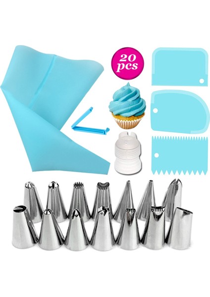 Mavi - 26 Adet Set Stili Et Silikon Pasta Torbası Dıy Bakeware Seti Kek Buzlanma G Nozullar Yeniden Kullanılabilir Kek Dekorasyon Ipuçları Seti Kek Pasta Nozulu (Yurt Dışından) fırsatları