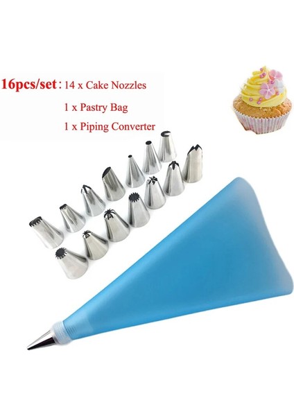 16 Adet Set Mavi Stil Yeniden Kullanılabilir Pasta Torbası Buzlanma G Meme Seti Buzlanma G Krem Ipuçları Kek Kazıyıcı Pişirme Fincan Dıy Kek Dekorasyon Aracı Mutfak Için (Yurt Dışından)