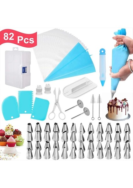 82 Adet Stil Mektup Et Pasta Süsleme Kiti G Ipuçları Pasta Buzlanma Torbaları Paslanmaz Çelik Nozullar Seti Dıy Pasta Süsleme Araçları Pişirme Araçları (Yurt Dışından)