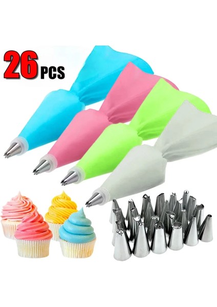 26 Adet-Yeşil Stil Set Silikon Pasta Torbası Ipuçları Mutfak Dıy Kek Krem Dekorasyon Araçları Yeniden Kullanılabilir Pasta Çantaları + 24 Nozul Seti Reçine Kalıp (Yurt Dışından)
