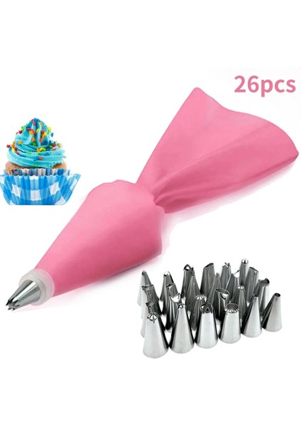 26 Adet-Yeşil Stil Set Silikon Pasta Torbası Ipuçları Mutfak Dıy Kek Krem Dekorasyon Araçları Yeniden Kullanılabilir Pasta Çantaları + 24 Nozul Seti Reçine Kalıp (Yurt Dışından)