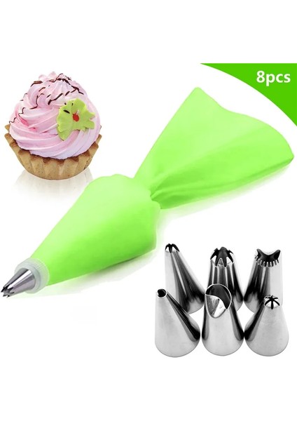 Açık Yeşil Tarzı 8pcsbag Silikon Buzlanma G Krem Pasta Torbası + 6 Paslanmaz Çelik Kek Memesi Dıy Kek Dekorasyon Ipuçları Fondan Pasta Araçları (Yurt Dışından)