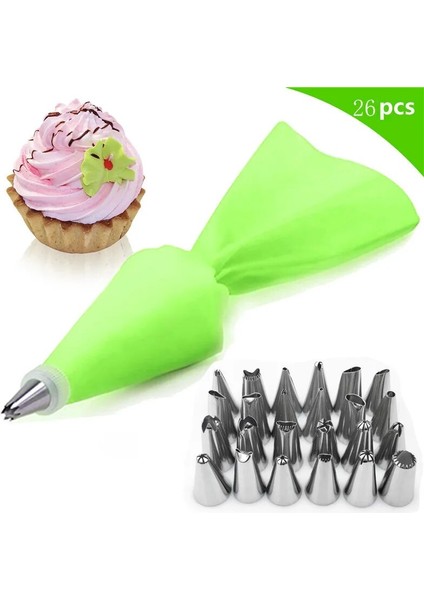 Açık Sarı Stil Silikon Pasta Torbası Ipuçları Mutfak Dıy Kek Buzlanma G Kremalı Kek Dekorasyon Araçları Yeniden Kullanılabilir Pasta Torbaları + 24 Nozul Seti (Yurt Dışından)