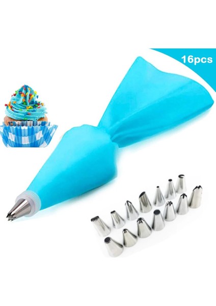 Mavi 16 Parça Set Stili Pcsset Silikon Pasta Torbası Ipuçları Mutfak Kek Buzlanma G Kremalı Kek Dekorasyon Araçları Yeniden Kullanılabilir Pasta Torbaları + 24 Nozul Seti (Yurt Dışından)