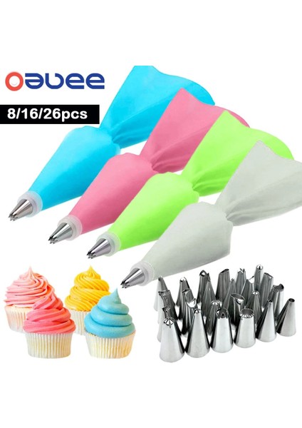 Mavi 16 Parça Set Stili Pcsset Silikon Pasta Torbası Ipuçları Mutfak Kek Buzlanma G Kremalı Kek Dekorasyon Araçları Yeniden Kullanılabilir Pasta Torbaları + 24 Nozul Seti (Yurt Dışından)