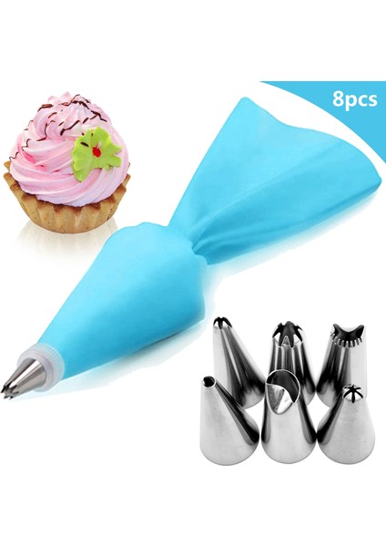 Mavi Stil 8pcsbag Silikon Buzlanma G Krem Pasta Torbası + 6 Paslanmaz Çelik Kek Memesi Dıy Kek Dekorasyon Ipuçları Fondan Pasta Araçları (Yurt Dışından) fırsatları