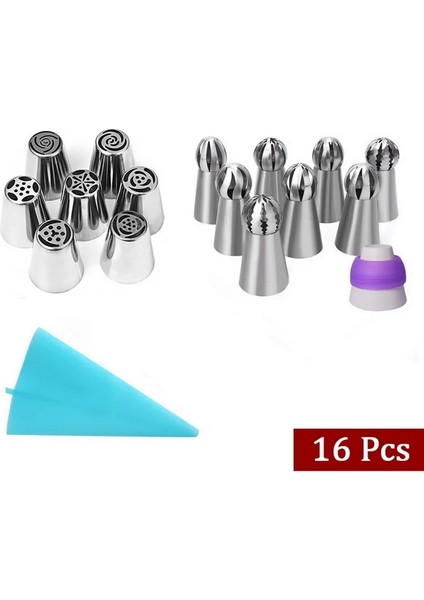 16 Adet Tarzı Et Rus Lale Buzlanma G Nozullar Paslanmaz Çelik Çiçek Krema Pasta Ipuçları Nozullar Çanta Cupcake Kek Dekorasyon Araçları (Yurt Dışından)