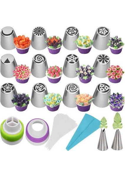 16 Adet Tarzı Et Rus Lale Buzlanma G Nozullar Paslanmaz Çelik Çiçek Krema Pasta Ipuçları Nozullar Çanta Cupcake Kek Dekorasyon Araçları (Yurt Dışından) fiyatları