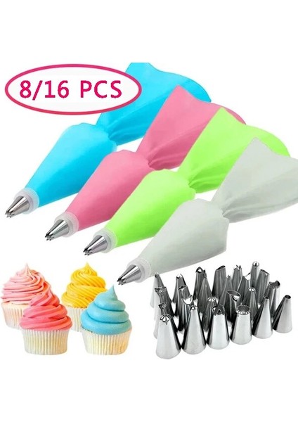 16 Adet Yeşil Stil Silikon Pasta Torbası Ipuçları Mutfak Dıy Kek Buzlanma G Kremalı Kek Dekorasyon Araçları Yeniden Kullanılabilir Pasta Torbaları + Meme Seti (Yurt Dışından) fırsatları