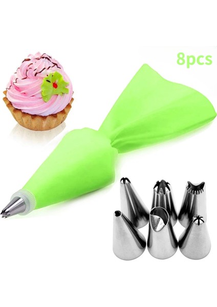 8 Adet-Yeşil Stil Set Silikon Pasta Torbası Ipuçları Mutfak Dıy Kek Krem Dekorasyon Araçları Yeniden Kullanılabilir Pasta Çantaları + 24 Nozul Seti Reçine Kalıp (Yurt Dışından)