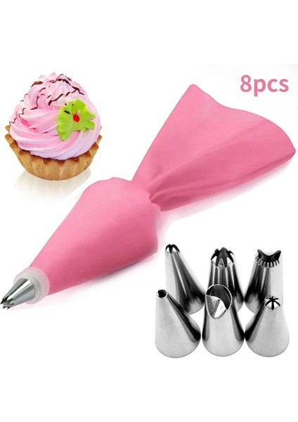 8 Adet-Pembe Tarzı Set Silikon Pasta Torbası Ipuçları Mutfak Dıy Kek Krem Dekorasyon Araçları Yeniden Kullanılabilir Pasta Çantaları + 24 Nozul Seti Reçine Kalıp (Yurt Dışından)