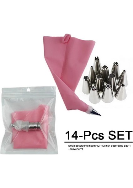 14 Adet Pembe Stil Pcs Kremalı Nozullar Pasta Süsleme Aletleri Aksesuarlar Kek Silikon G Pasta Torbası Mutfak Fırın Ekipmanları (Yurt Dışından)