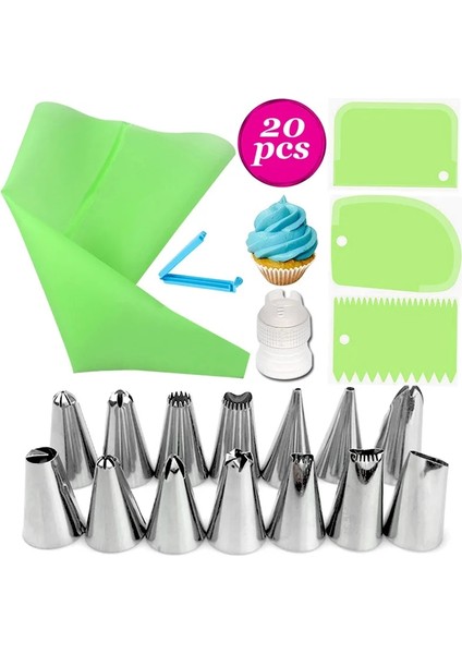 20 Adet Yeşil Stil Silikon Yeniden Kullanılabilir Buzlanma G Torbası Pasta Torbası Kek Kremi Dıy Kek Dekorasyon Araçları Pasta Araçları Silikon Kek Araçları Bakeware (Yurt Dışından)
