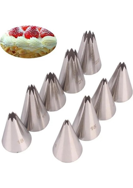 9 Adet Tarzı Et Open Star Krem G Nozullar Pasta Süsleme Seti Metal Pasta Torbası Ipuçları Fondan Bisküvi Buzlanma Ipuçları Tüp Kalıp Araçları (Yurt Dışından)