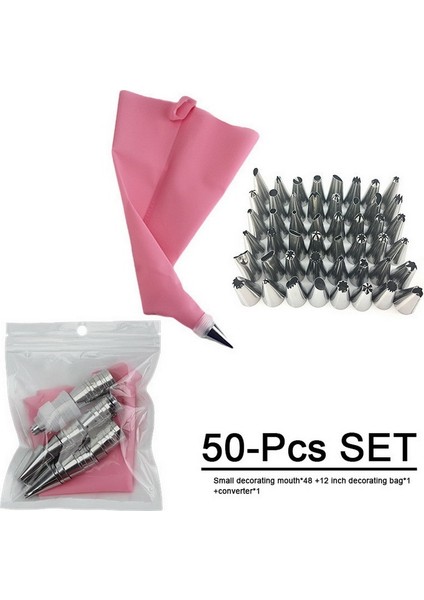 50 Adet Pembe Stil Pcs Kremalı Nozullar Pasta Süsleme Aletleri Aksesuarlar Kek Silikon G Pasta Torbası Mutfak Fırın Ekipmanları (Yurt Dışından)