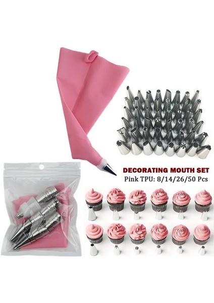 50 Adet Pembe Stil Pcs Kremalı Nozullar Pasta Süsleme Aletleri Aksesuarlar Kek Silikon G Pasta Torbası Mutfak Fırın Ekipmanları (Yurt Dışından) modelleri