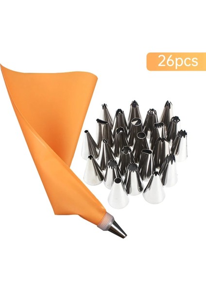 Turuncu Tarzı 26 Parçalı Pasta Torbası ve Meme Seti Yeniden Kullanılabilir Buzlanma Borusu Krem Pasta Memesi Dıy Mutfak Pişirme Kek Dekorasyon Aracı (Yurt Dışından)