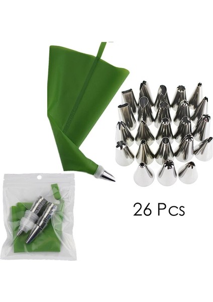 Yeşil 26 Adet Tarzı K Silikon Pasta Torbaları T Buzlanma G Nozullar + Krem Yeniden Kullanılabilir Pasta Poşetleri Pasta Süsleme Aleti Pasta Nozulları (Yurt Dışından)