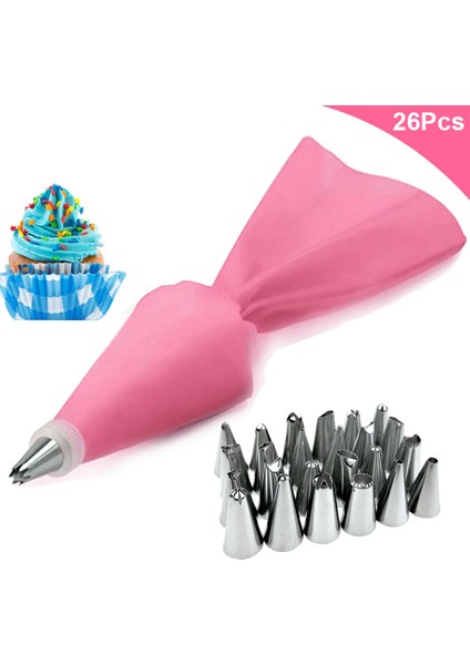 26 Adet-Pembe Tarzı Et Silikon Pasta Torbası ve Uçları Mutfak Pastası Buzlanma G Kremalı Pasta Süsleme Araçları Yeniden Kullanılabilir Pasta Torbaları (Yurt Dışından)