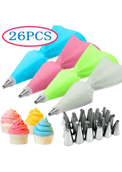 26 Adet-Pembe Tarzı Et Silikon Pasta Torbası ve Uçları Mutfak Pastası Buzlanma G Kremalı Pasta Süsleme Araçları Yeniden Kullanılabilir Pasta Torbaları (Yurt Dışından) indirimleri