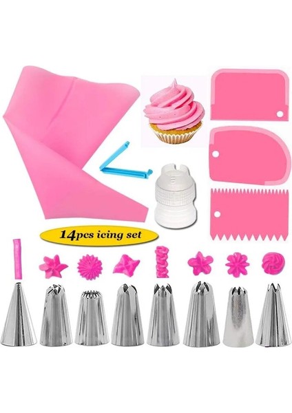 14 Adet Pembe Stil Silikon Yeniden Kullanılabilir Buzlanma G Torbası Pasta Torbası Kek Kremi Dıy Kek Dekorasyon Araçları Pasta Araçları Silikon Kek Araçları Bakeware (Yurt Dışından)