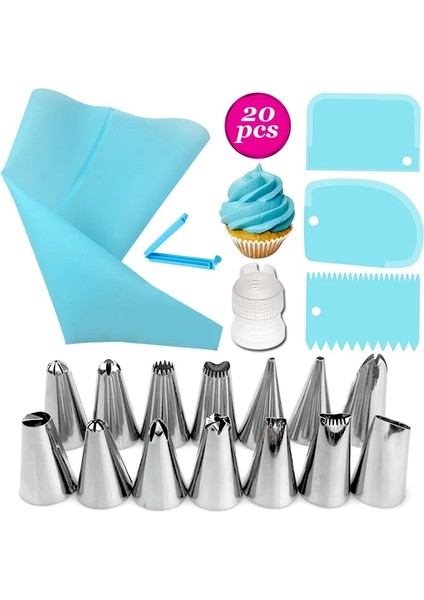 20 Adet Mavi Stil Silikon Yeniden Kullanılabilir Buzlanma G Torbası Pasta Torbası Kek Kremi Dıy Kek Dekorasyon Araçları Pasta Araçları Silikon Kek Araçları Bakeware (Yurt Dışından)