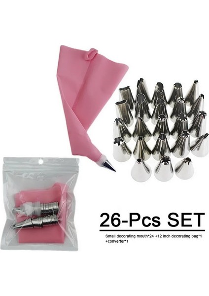 Pembe-26 Adet Tarzı Adet Yeniden Kullanılabilir Buzlanma G Nozulları Seti Pasta Torbası Kek Dekorasyon Araçları Çiçek Kremi Ipuçları Dönüştürücü Pişirme Aksesuarları (Yurt Dışından)