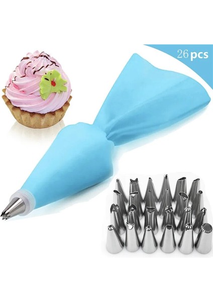 26 Adet Mavi Stil Lot Silikon Pasta Torbası Ipuçları Mutfak Dıy Kek Buzlanma G Kremalı Kek Dekorasyon Araçları Yeniden Kullanılabilir Pasta Torbaları + 24 Meme Seti (Yurt Dışından) fırsatları