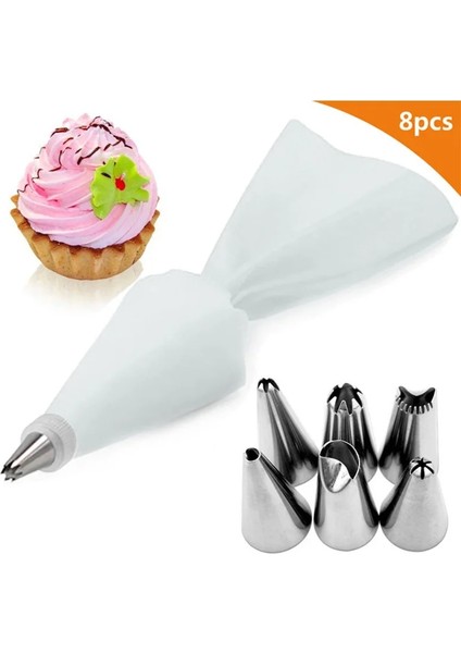 8 Adet Beyaz Stil Et Silikon Pasta Torbası Ipuçları Mutfak Dıy Kek Buzlanma G Kremalı Kek Dekorasyon Araçları Yeniden Kullanılabilir Pasta Torbaları + 24 Nozul (Yurt Dışından)