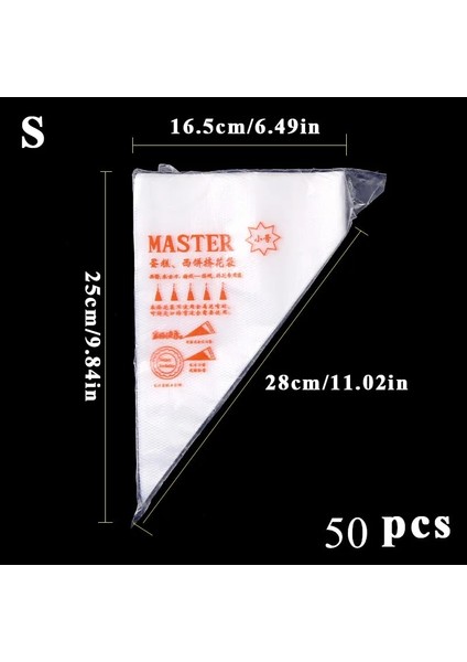50 Adet Tarzı Pcs Paketi Pasta Torbası Tek Kullanımlık G Torba Buzlanma Fondan Kek Kreması Dekorasyon Pasta Ucu Aracı Kek Dekorasyon Aracı (Yurt Dışından)