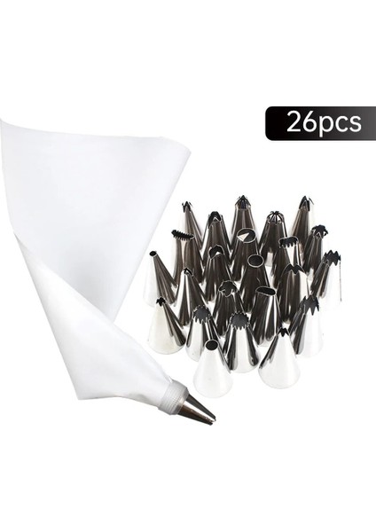 Beyaz Stil 26 Parçalı Pasta Torbası ve Meme Seti Yeniden Kullanılabilir Buzlanma Borusu Krem Pasta Memesi Dıy Mutfak Pişirme Kek Dekorasyon Aracı (Yurt Dışından)