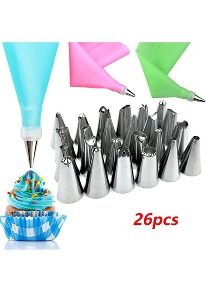 26 Adet Mavi Stil Silikon Pasta Torbası Mutfak Dıy Buzlanma G Krem 24 Meme Setleri ile Yeniden Kullanılabilir Pasta Torbası Kek Dekorasyon Araçları (Yurt Dışından) fiyatları