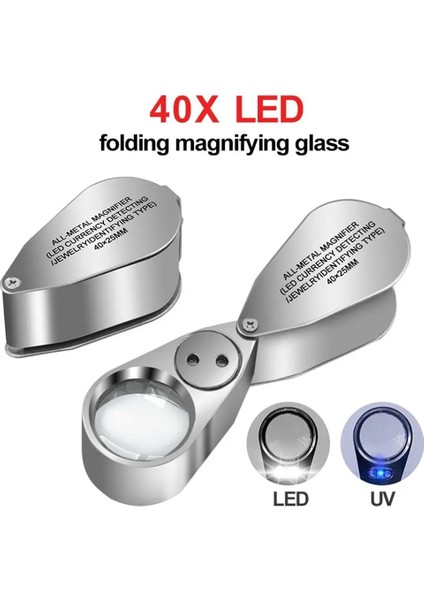 40X LED Işıklı Katlanabilir Büyüteç Taşınabilir El Metal Takı Büyüteç LED Uv Lamba ile Dropship (Yurt Dışından)