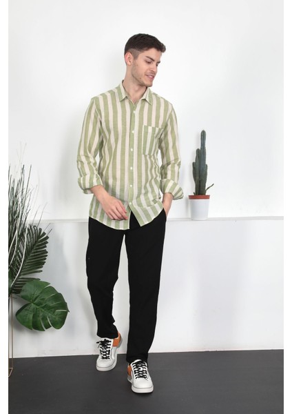 Erkek Çizgili Keten Gömlek Xxl fiyatları
