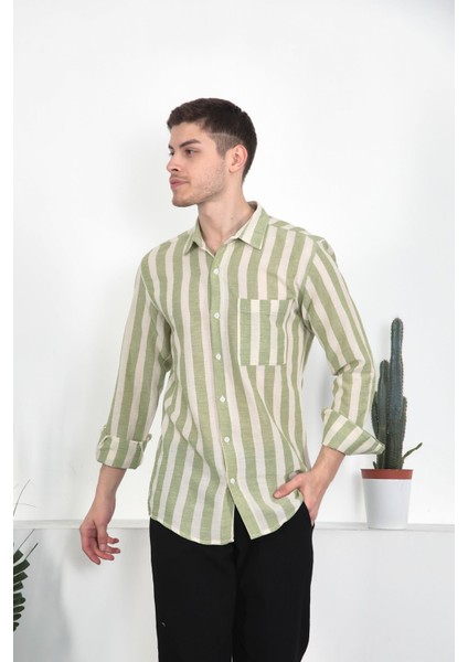 Erkek Çizgili Keten Gömlek Xxl modelleri