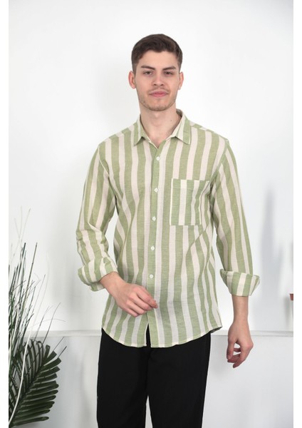 Erkek Çizgili Keten Gömlek Xxl fırsatları