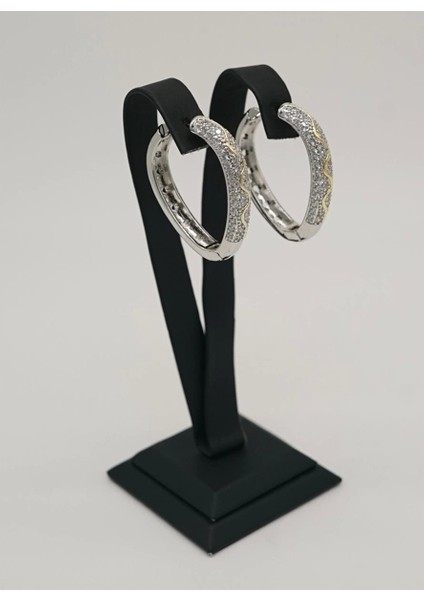 Atagülcollection Zirkon Taşlı Halka Çelik Küpe