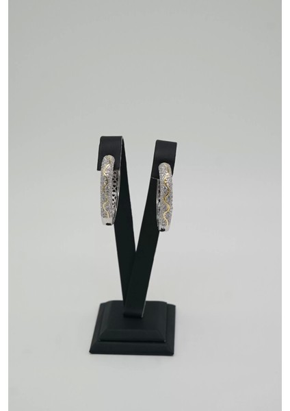 Atagülcollection Zirkon Taşlı Halka Çelik Küpe
