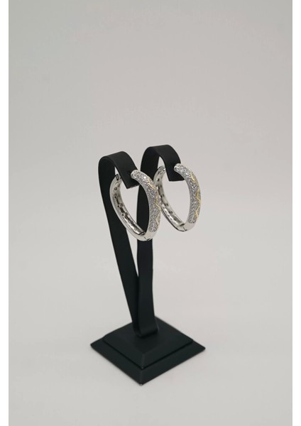 Atagülcollection Zirkon Taşlı Halka Çelik Küpe