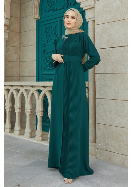 Piliseli Kemerli Elbise - Zümrüt fiyatları
