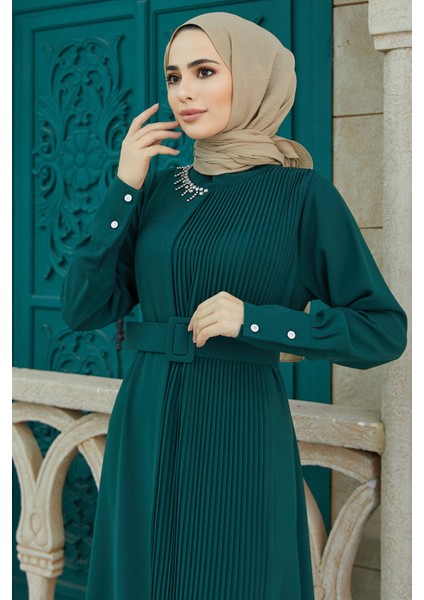 Piliseli Kemerli Elbise - Zümrüt fırsatları