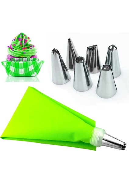 Açık Yeşil Tarzı Et Silikon Buzlanma G Kremalı Pasta Torbası + 6 Paslanmaz Çelik Kek Nozulu Dıy Kek Dekorasyon Ipuçları Fondan Pasta Araçları (Yurt Dışından)