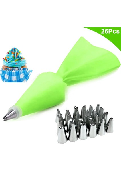 26 Adet-Yeşil Stil Et Silikon Pasta Torbası Ipuçları Mutfak Kek Buzlanma G Kremalı Kek Dekorasyon Araçları Yeniden Kullanılabilir Pasta Poşetleri+24 Nozul Seti (Yurt Dışından)