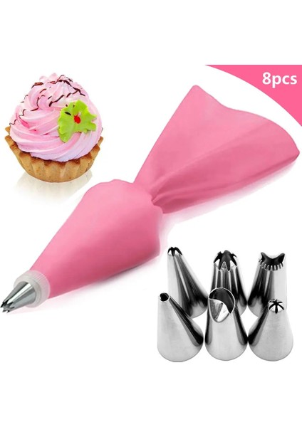 8 Adet-Pembe Tarzı Et Silikon Pasta Torbası Ipuçları Mutfak Kek Buzlanma G Kremalı Kek Dekorasyon Araçları Yeniden Kullanılabilir Pasta Poşetleri+24 Nozul Seti (Yurt Dışından)