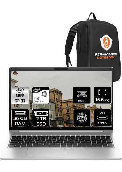 Hp Elitbook 650 G10 Intel Core I5 1335U 36GB 2tb SSD 15.6'' Fhd Fdos Taşınabilir Bilgisayar 725N9EA & Per4 Çanta 725N9EAP334