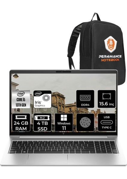 Elitbook 650 G10 Intel Core I5 1335U 24GB 4tb SSD 15.6'' Fhd W11P Taşınabilir Bilgisayar 8A573EA & Per4 Çanta 8A573EAP425