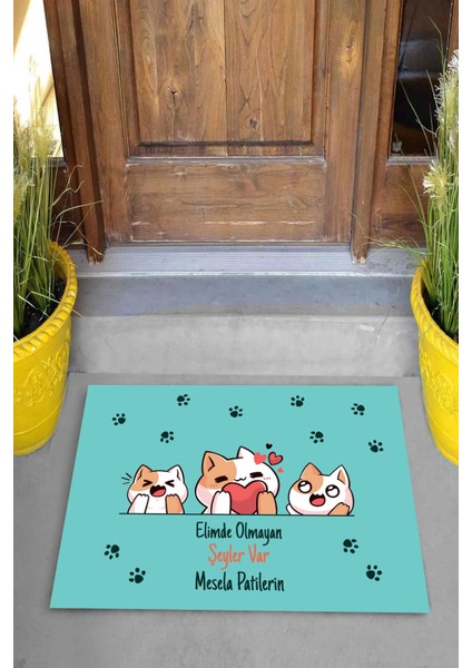 Dijital Baskılı Elimde Olmayan Şeyler Var Mesela Patilerim Dekoratif Kapı Önü Paspası fiyatları