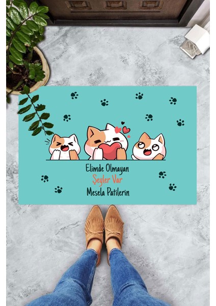 Dijital Baskılı Elimde Olmayan Şeyler Var Mesela Patilerim Dekoratif Kapı Önü Paspası modelleri